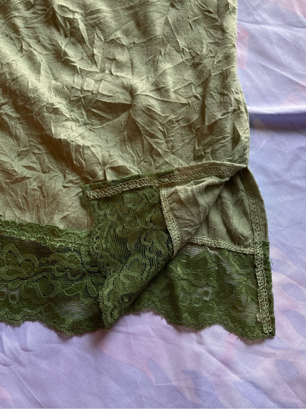 Green Crinkle Lace Trim Fairy Camisole Tank Top with Adjustable Straps | Y2K - Picture 6 of 9